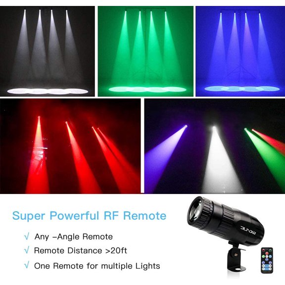 Pinspot Light with Remote, Super Bright Mirror Ball Spotlight, Mini 15W RGBW LED Beam Spot Lights Stage Effect Lighting, Best for DJ Disco Party Bar Club Show Wedding Children's Theater