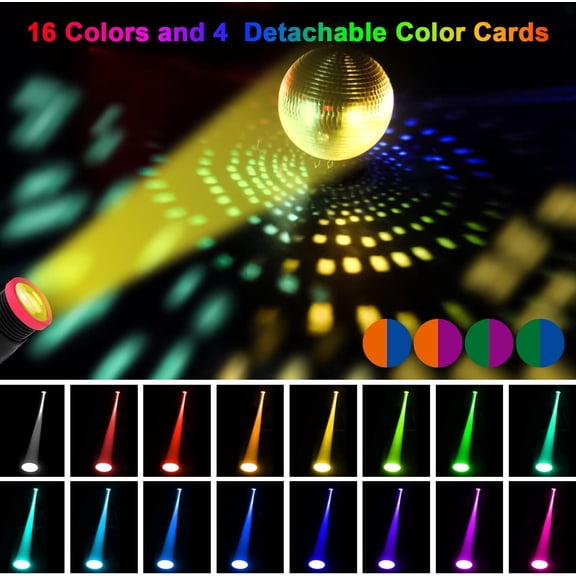 Pinspot Lights, Manual Focus LED Spotlight, 16 Colors and Spot Size Adjustable, Dimmable and Remote Control Pinspot Light for Disco Ball, DJ Stage Lighting for Bar Club Show Party