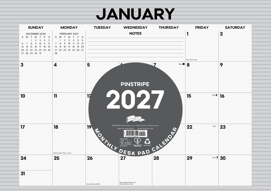Pinstripe 2027 17 X 12 Small Monthly Deskpad, (Paperback)