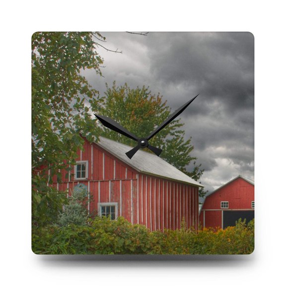 U R There Photography Pinstripe Barn and Buddy I Rustic Farmhouse Acrylic Analog Wall Clock