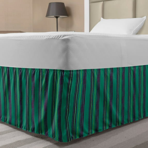 Pinstripe Bed Skirt, Forest Concept Torn Paper Effect Inspired Crooked Lines, Elastic Bedskirt Dust Ruffle Wrap Around for Bedding Decor, 4 Sizes, Yellow Green, by Ambesonne