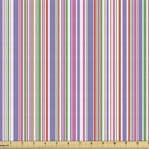 Ambesonne Pinstripe Fabric by the Yard Upholstery, Abstract Vibrant Design, 3 Yards, Multicolor