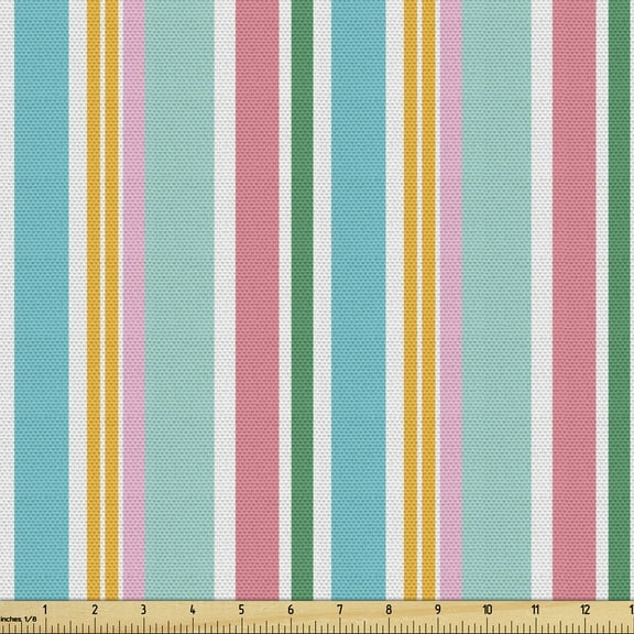 Pinstripe Fabric by the Yard, Modern Style Cheerful Vivid Colors and Funky Multisize Stripes, Upholstery Fabric for Dining Chairs Home Decor Accents, 2 Yards, Multicolor by Ambesonne