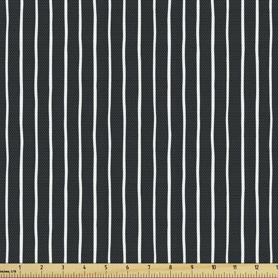 Pinstripe Fabric by the Yard, Monochrome Black and White Design White Thin Uneven Lines on Dark Backdrop, Decorative Upholstery Fabric for Sofas and Home Accents, 5 Yards, Black and White by Ambesonne