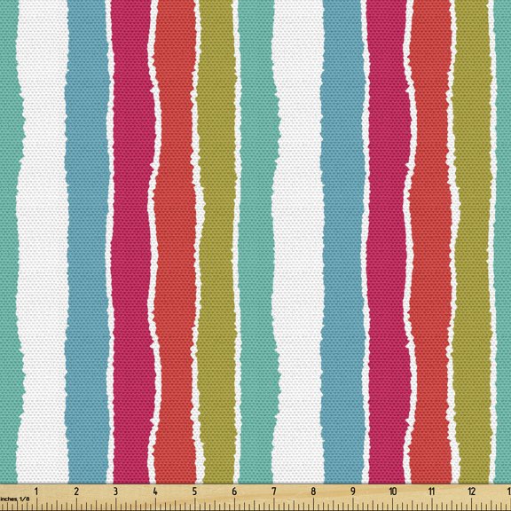 Ambesonne Pinstripe Fabric by the Yard Upholstery, Torn Paper Effect Style, 3 Yards, Multicolor
