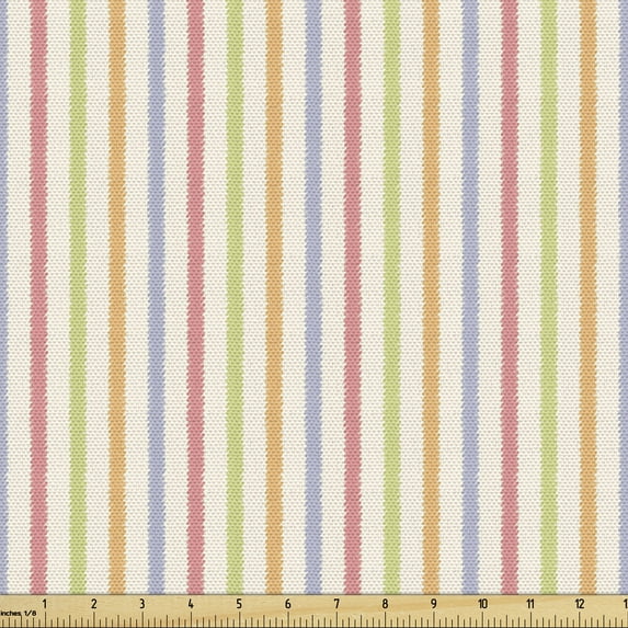 Ambesonne Pinstripe Fabric by the Yard Upholstery, Crayon Stroked Soft Lines, 10 Yards, Multicolor