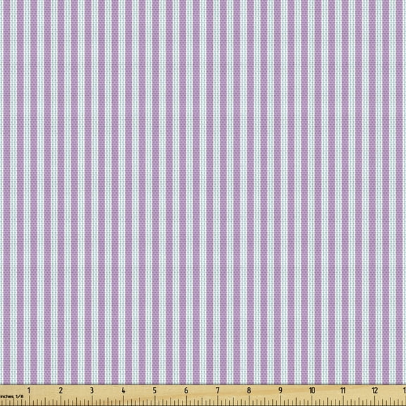 Ambesonne Pinstripe Fabric by the Yard Upholstery, Candy Striped Backdrop, 2 Yards, Pale Blue Lavender