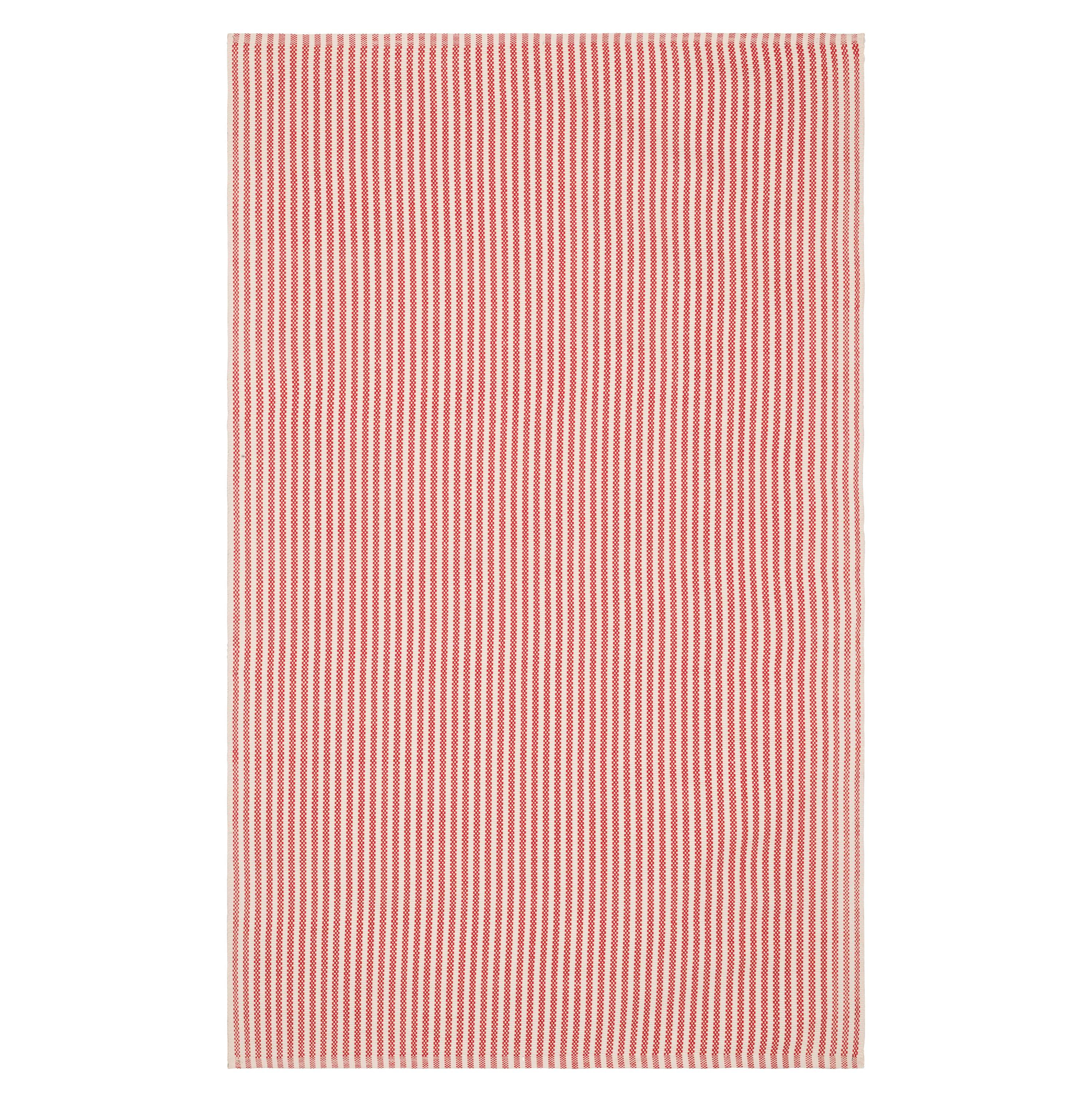 Pinstripe Red and Ivory Washable Synthetic 4' x 6' Rug