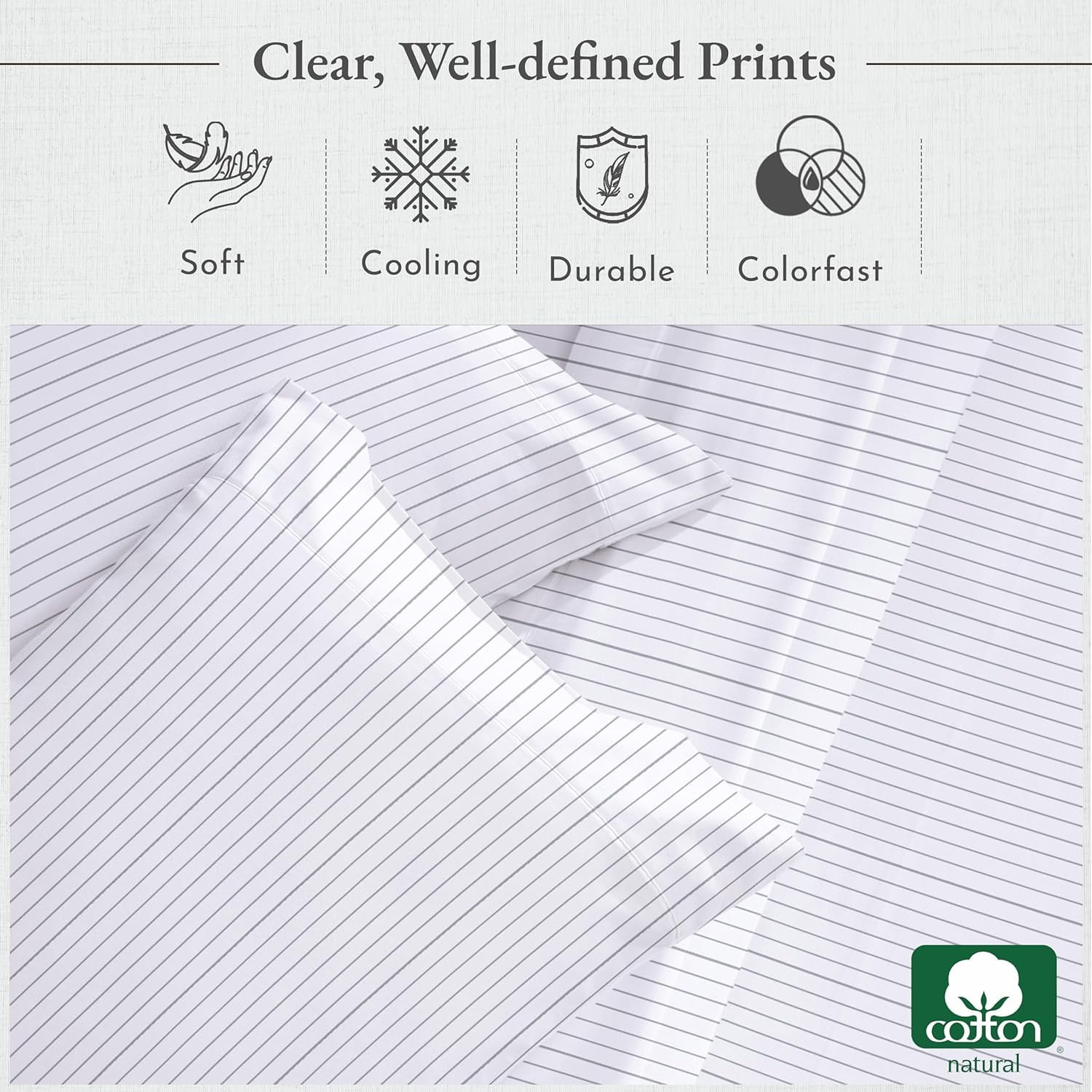 Pinstripe Sheets Full Size Softest 100% Cotton Sheets Set, Luxury 400