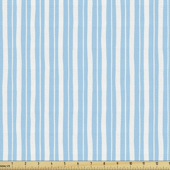 Ambesonne Pinstripe Fabric by the Yard Upholstery, Uneven Crooked Wide Lines, 10 Yards, Pale Azure Blue