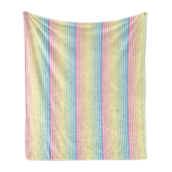 Pinstripe Soft Flannel Fleece Throw Blanket, Composition of Blended Soft Pastel Gradient Colored Vertically Striped Pattern, Cozy Plush for Indoor and Outdoor Use, 50" x 60", Multicolor, by Ambesonne