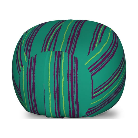 Pinstripe Storage Toy Bag Chair, Forest Concept Torn Paper Effect Inspired Crooked Lines, Stuffed Animal Organizer Washable Bag, Large Size, Yellow Green, by Ambesonne