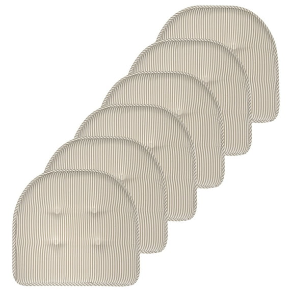 Pinstripe U-Shaped Memory Foam Chair Pad Taupe 6-Pack