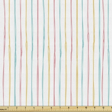 Ambesonne Pinstripe Fabric by the Yard Upholstery, Pencil Drawn Fun Stripes, 1 Yard, Coral Earth Yellow