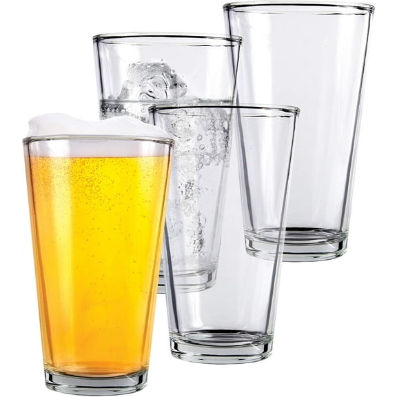 Pint Beer Glasses Set of 4 16 oz Tall Clear Drinking Glasses and All Purpose Tumblers Heavy Base Cocktail, Water, Juice Glass Pub Style Design For Home Dining, Bars, and Parties