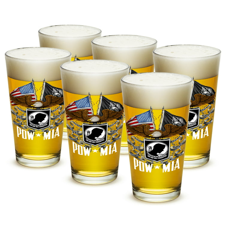 Pint Glasses – American Hero’s Gifts for Men or Women – Double Flag Eagle  POW – American Soldier Beer Glass with Logo - Set of 12 (16 Oz)
