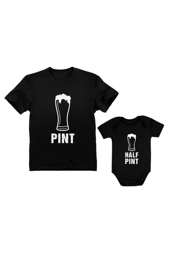 Pint & Half Pint Baby Bodysuit & Men's Shirt Matching Set Father & Child Outfit Dad Black Large / Baby Black 12M (6-12M)