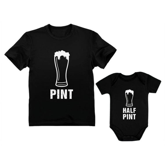 Pint & Half Pint Baby Bodysuit & Men's Shirt Matching Set Father & Child Outfit Dad Black Small / Baby Black 24M (18-24M)