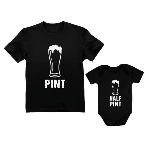 Pint & Half Pint Baby Bodysuit & Men's Shirt Matching Set Father & Child Outfit Dad Black XX-Large / Baby Black 24M (18-24M)