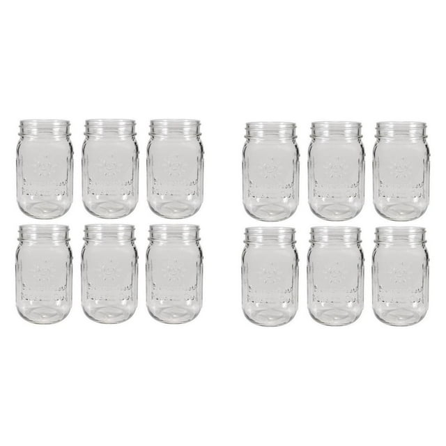 Pint Size (16 ounce, 473 mL) Regular Mouth Drinking Glass Mason Jars 12 Pieces