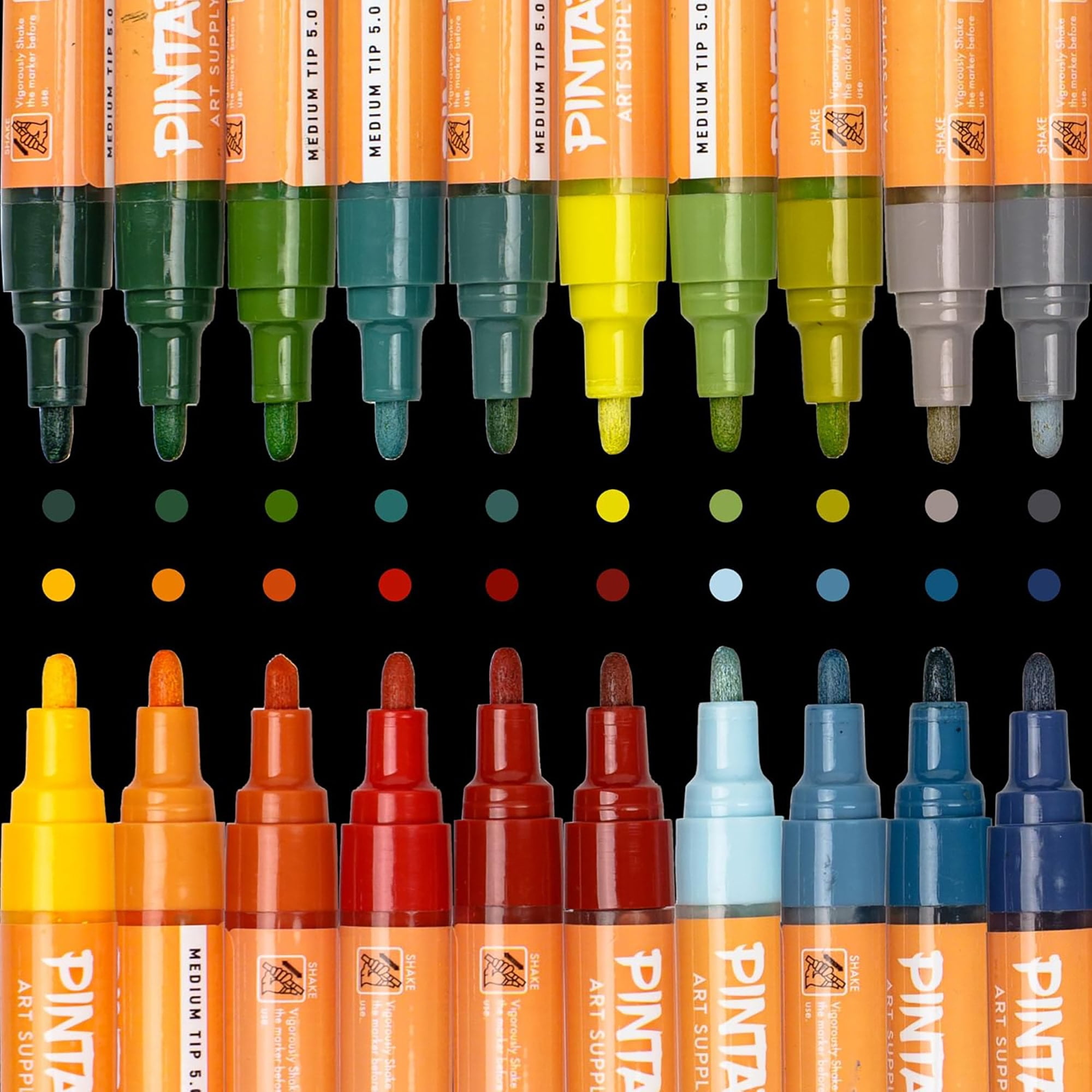 Pintar: Acrylic Paint Markers: Earth Tone - Medium Tip 5mm, 20 Pack - Rich Opague Colors, Japanese Ink Multi-Surface Pens, Premium Art Supplies