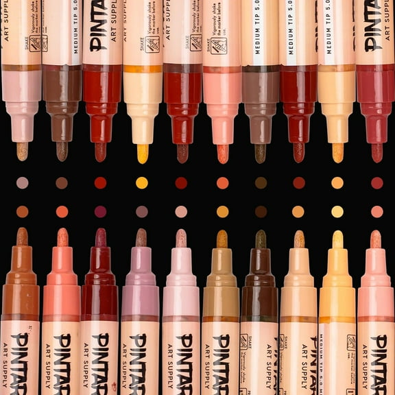 Pintar: Acrylic Paint Markers: Skin Tone - Medium Tip 5mm, 20 Pack - Warm Opague Colors, Japanese Ink Multi-Surface Pens, Premium Art Supplies