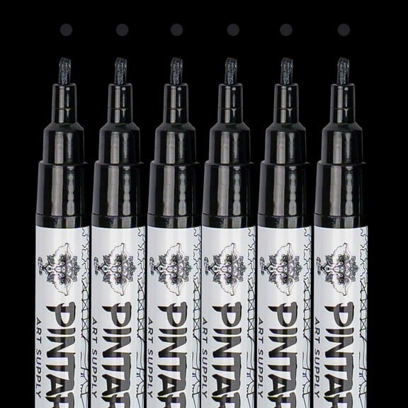 Pintar: Acylic Paint Markers: Black - Fine Tip 1mm, 6 Pack - Outline-Drawing-Calligraphy, Japanese Ink Multi-Surface Pens, Premium Art Supplies