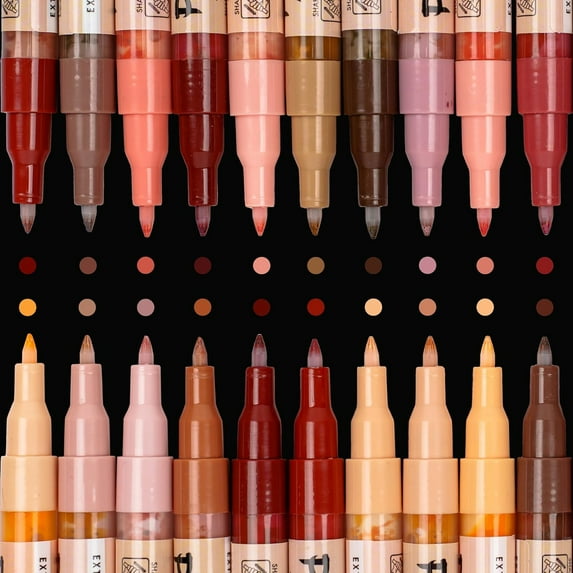Pintar: Acylic Paint Markers: Skin Tone - Extra Fine Tip .7mm, 20 Pack - Warm Opague Colors, Japanese Ink Multi-Surface Pens, Premium Art Supplies
