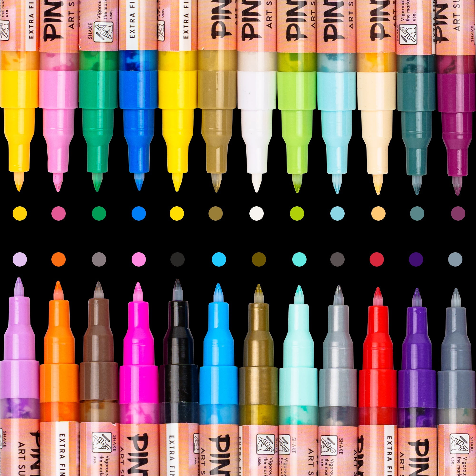 Pintar Earth Tone Paint Pens 0.7mm 20 Pack Marker Set With Extra Fine Tip, Use On Rocks, Canvas, Glass, Ceramics