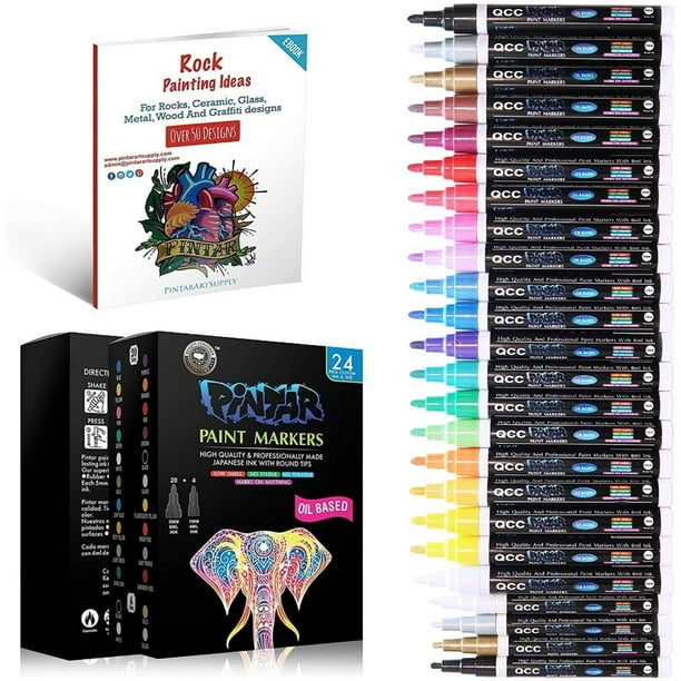 Pintar Art Premium Oil Paint Pens (24Pack) 20 Medium Tip(5mm) & 4