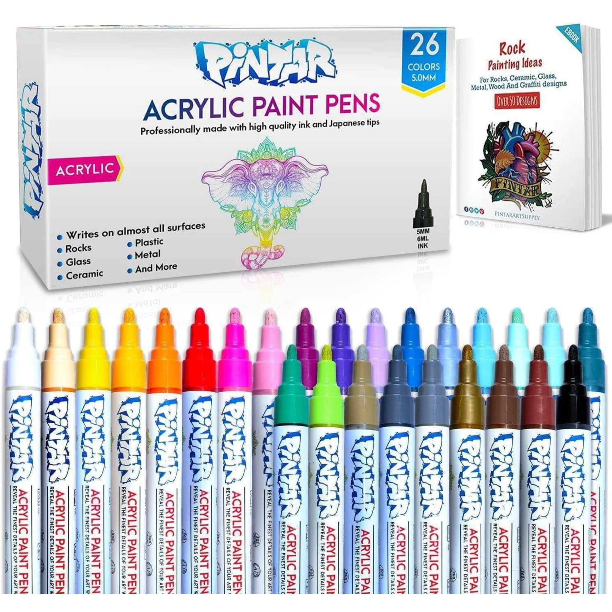 PINTAR Black Acrylic Paint Markers for Writing on Rock Painting