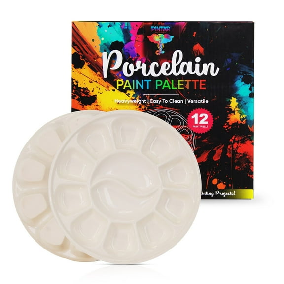 Pintar Ceramic Watercolor Paint Palette Tray - 12 Well Round Ceramic Palette | 7 Inch Paint Pallet | Durable Watercolor Palette Tray for Oil, Acrylic, Gouache & All Water-Based Paints