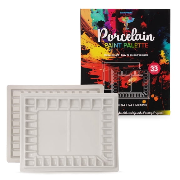 Pintar Ceramic Watercolor Paint Palette Tray-33-Well Palette | Large Mixing Areas - 13.5x10.8 Paint Pallet, Durable Watercolor Palette Tray for Acrylic, Oil, Gouache & All Water-Based Paints