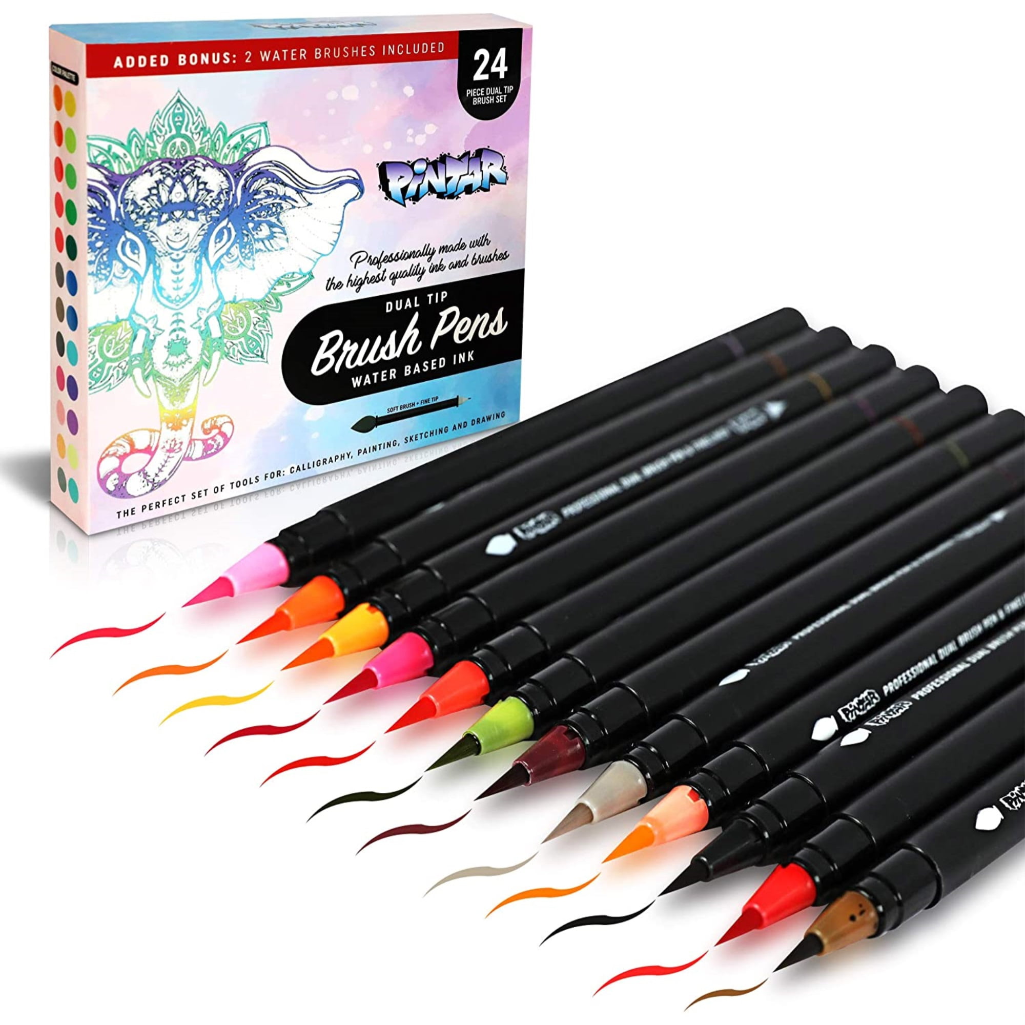  Art-n-Fly Dual Tip Brush Pens Set - 25 Adult Colored Markers  for Calligraphy, Drawing, Journaling - Fine Tip Felt Ink - Beginner or  Professional : Arts, Crafts & Sewing