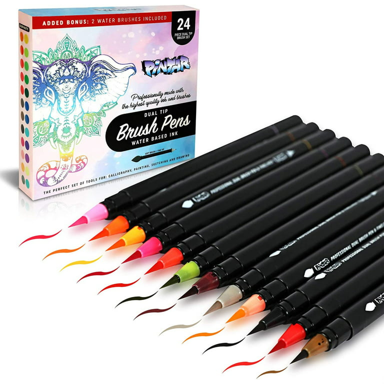 24 Watercolor Markers with Flexible Brush Tip