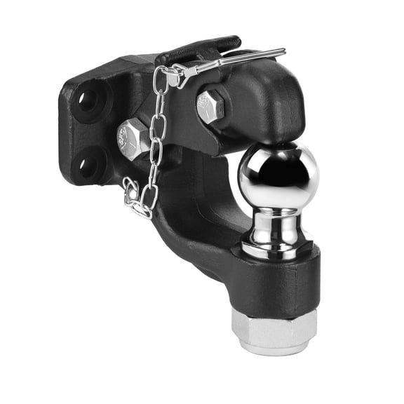 Pintle Hook 20000lbs Capacity, 2 Inch Hitch Ball, Trailer Hitch Receiver - 2.5-3 Inch Lunette Ring, Heavy Duty Steel, Black Powder Coat
