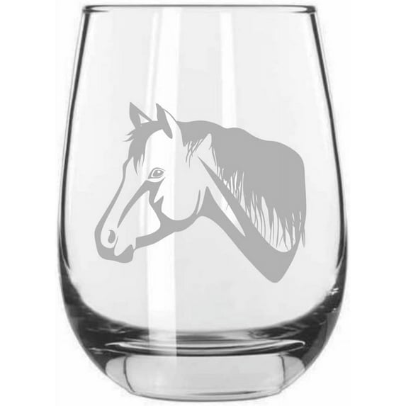 Pinto Face Horse Themed Etched 15.25oz Libbey Stemless Wine Glass