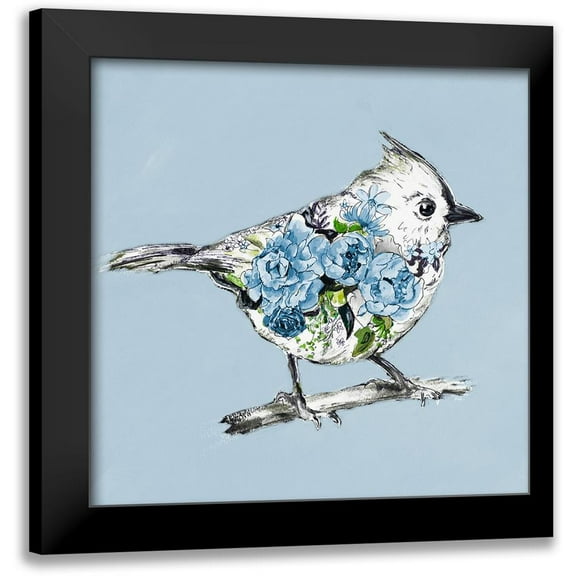 Pinto, Patricia 12x12 Black Modern Framed Museum Art Print Titled - The Blue Floral Bird II