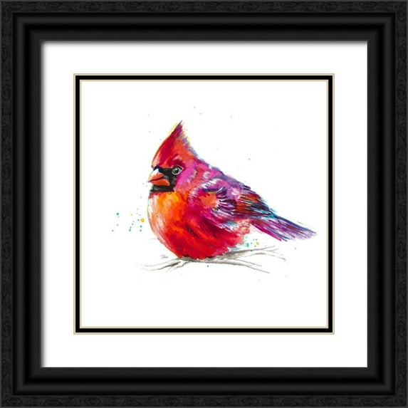 Pinto, Patricia 12x12 Black Ornate Wood Framed with Double Matting Museum Art Print Titled - Christmas Cardinal I