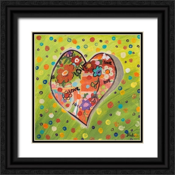 Pinto, Patricia 12x12 Black Ornate Wood Framed with Double Matting Museum Art Print Titled - Hearts of Love II
