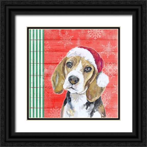 Pinto, Patricia 12x12 Black Ornate Wood Framed with Double Matting Museum Art Print Titled - Holiday Puppy I