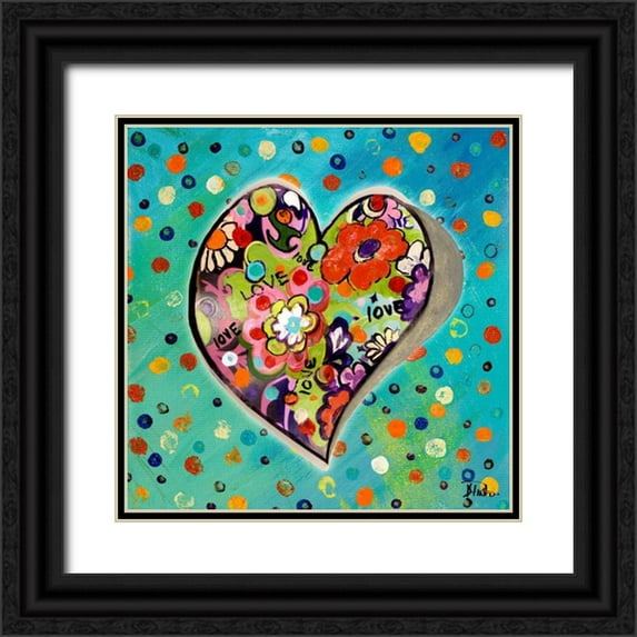 Pinto, Patricia 12x12 Black Ornate Wood Framed with Double Matting Museum Art Print Titled - Neon Hearts of Love III