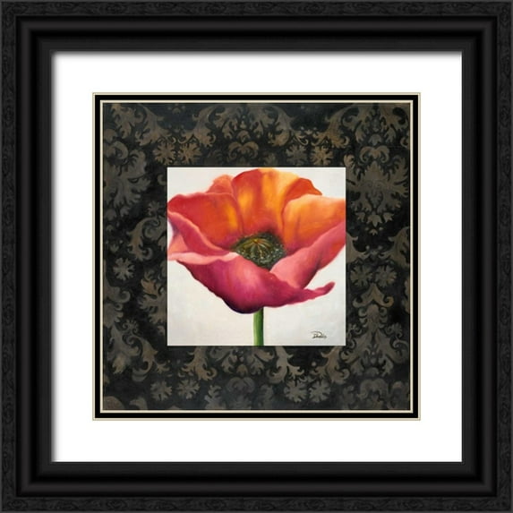 Pinto, Patricia 12x12 Black Ornate Wood Framed with Double Matting Museum Art Print Titled - Poppy Flower I
