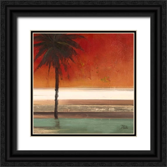 Pinto, Patricia 12x12 Black Ornate Wood Framed with Double Matting Museum Art Print Titled - Red Coastal Palms Square II