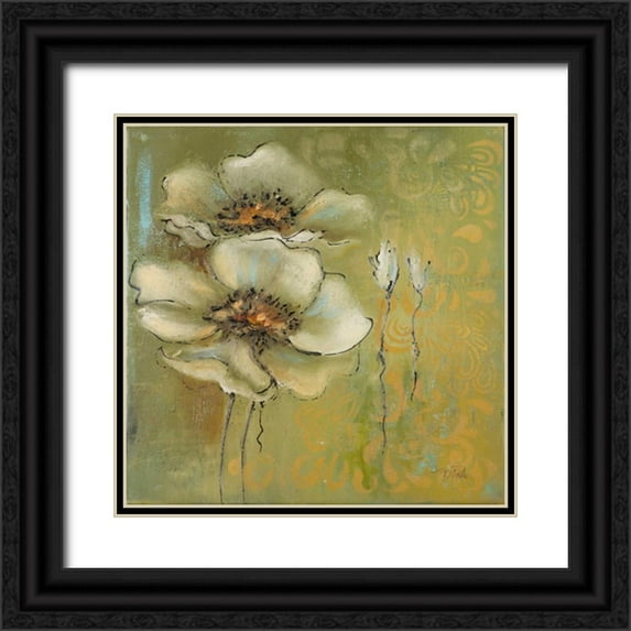 Pinto, Patricia 12x12 Black Ornate Wood Framed with Double Matting Museum Art Print Titled - The Green Flowers I