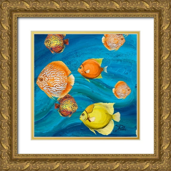 Pinto, Patricia 12x12 Gold Ornate Wood Framed with Double Matting Museum Art Print Titled - Aquatic Sea Life II