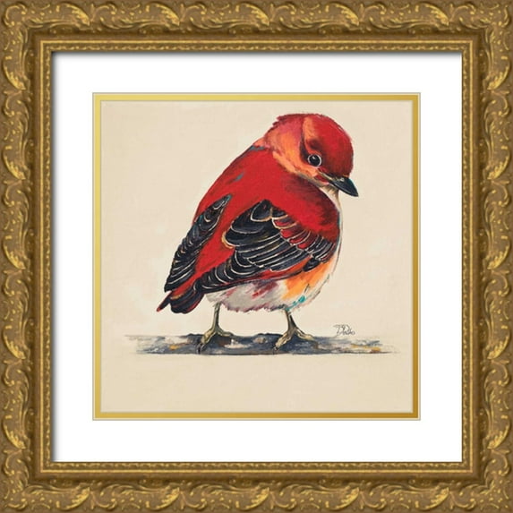 Pinto, Patricia 12x12 Gold Ornate Wood Framed with Double Matting Museum Art Print Titled - Baby Red Bird I