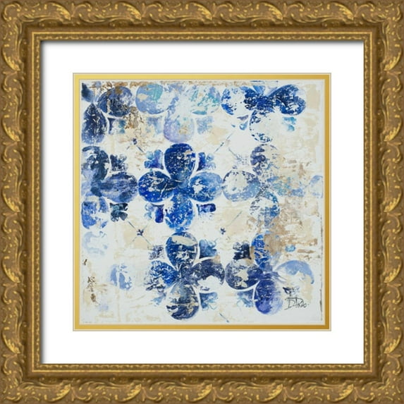 Pinto, Patricia 12x12 Gold Ornate Wood Framed with Double Matting Museum Art Print Titled - Blue Quatrefoil I