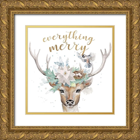 Pinto, Patricia 12x12 Gold Ornate Wood Framed with Double Matting Museum Art Print Titled - Everything Merry