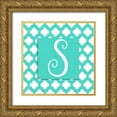 thumbnail image 1 of Pinto, Patricia 12x12 Gold Ornate Wood Framed with Double Matting Museum Art Print Titled - Teal Quatrefoil Monogram (S), 1 of 4